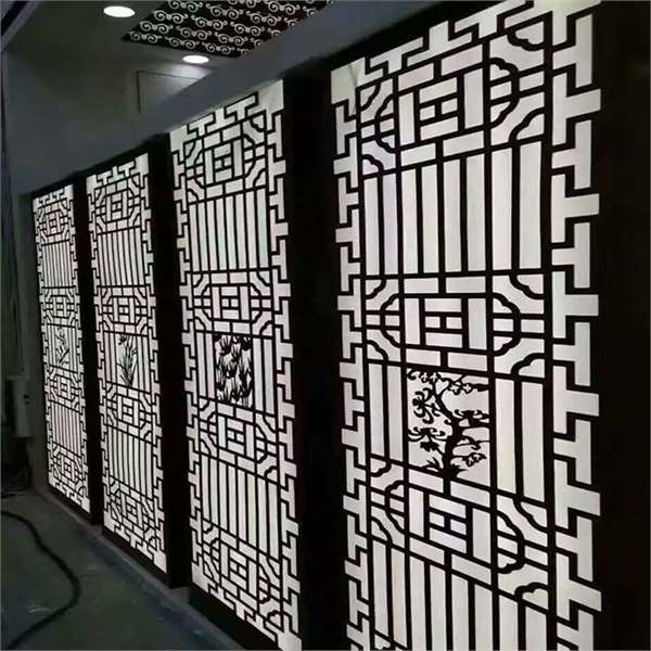 Decorative lattice screen panels with geometric borders and ornamental patterns